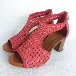 Sundance Gabriella Womens 6.5-7 EU37 Red Woven Leather Block Heels Sandals Italy